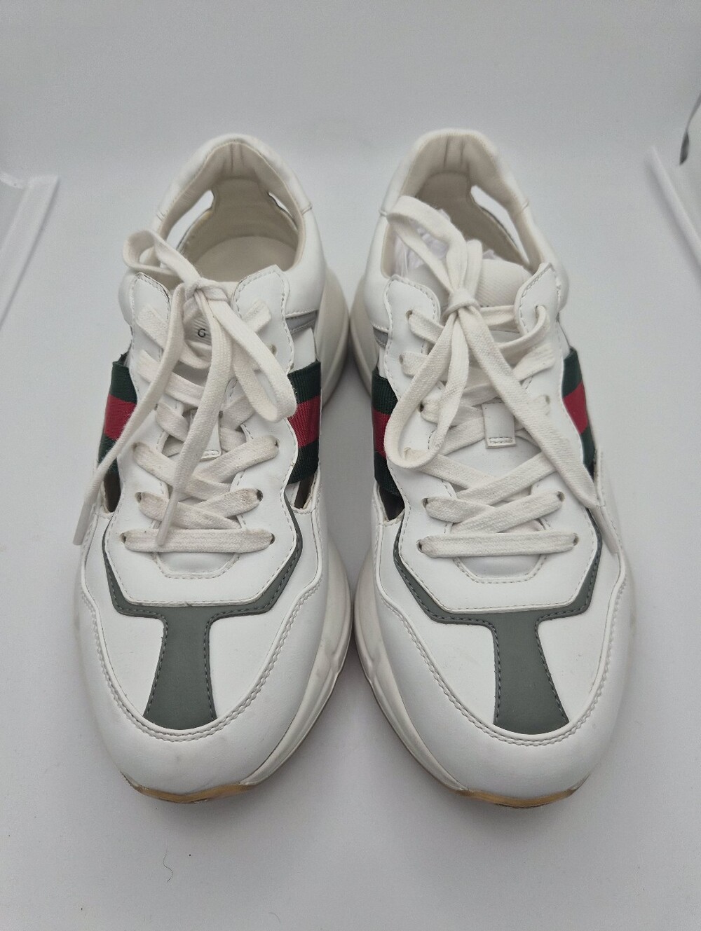 White Men’s Leather Sneakers with Green and Red Stripe